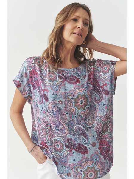 TATUUM Bluzka "Oma" w kolorze fioletowo-błękitnym rozmiar: 38. Niebieskie bluzki damskie Tatuum, bez wzorów, z wiskozy, bez kołnierzyka, bez ramiączek. Za 113.63 zł.