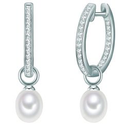 Valero Pearls Srebrne kolczyki kreole srebro wysokiej próby Cyrkonia Perła hodowlana słodkowodna żółte złoto Kolczyki koła 1 ct Damski. Szare kolczyki damskie Valero Pearls, z cyrkonią, srebrne. Za 269.99 zł.