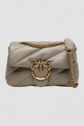 PINKO Ciemno beżowa torebka Love Puff Mini CL. Brązowe torebki klasyczne damskie Pinko, bez wzorów, ze skóry, bez dodatków. W wyprzedaży za 1,289.99 zł.