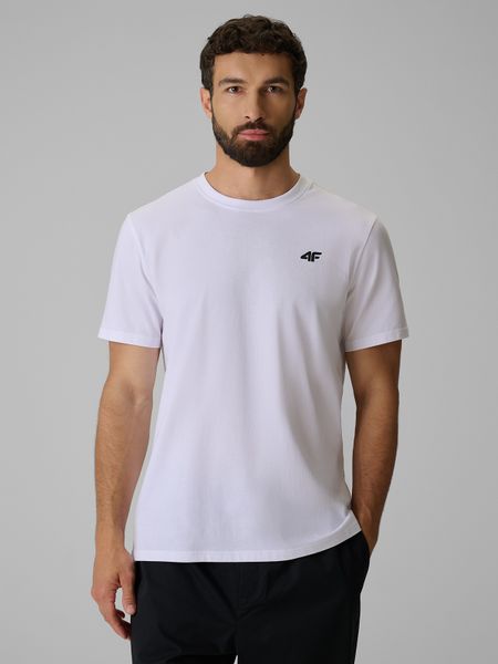 4F T-shirt regular gładki męski - biały L. Białe t-shirty męskie 4f, l, bez wzorów, z jeansu, bez kołnierzyka. Za 49.99 zł.
