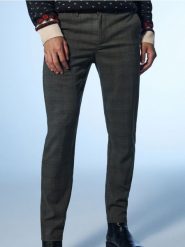 Spodnie chino slim w kratę - szary. Szare spodnie materiałowe męskie Sinsay, bez wzorów. Za 79.99 zł.