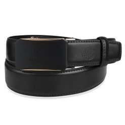 Skórzany czarny pasek męski ELITE z klamrą w odcieniu złota czarny 105-cm. Czarne paski męskie bez wzorów. Za 63.96 zł.