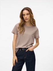 Vero Moda Koszulka "Paula" w kolorze szarobrązowym rozmiar: XL. Brązowe bluzki damskie Vero Moda, xl, bez wzorów, z bawełny, bez kołnierzyka, bez ramiączek. Za 43.99 zł.