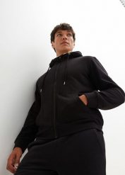 Bluza ocieplana z kapturem, na podszewce z polaru baranka. Czarne bluzy z kapturem męskie bonprix, l, z polaru. Za 169.99 zł.