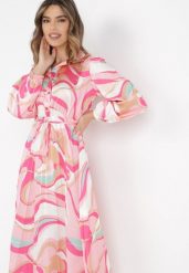 Fuksjowa Sukienka Dynaia. Czerwone sukienki damskie Born2be, na imprezę, s, bez wzorów, z materiału, eleganckie, bez kołnierzyka, bez ramiączek, midi, plisowane. W wyprzedaży za 143.99 zł.