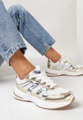Złote Buty Sportowe z Metalicznymi Wstawkami i Siateczką Pareli. Żółte buty sportowe na co dzień damskie Born2be, bez wzorów. Za 119.99 zł.