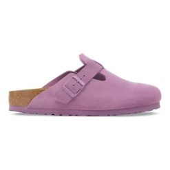BIRKENSTOCK Boston LEVE Mauve Klapki damskie. Czerwone klapki damskie Birkenstock, bez wzorów, z materiału, bez obcasa. Za 469.99 zł.