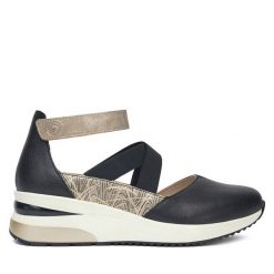 Półbuty Remonte. Czarne półbuty damskie Remonte, bez wzorów, bez obcasa, na koturnie. Za 369.99 zł.