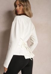 Biała Bawełniana Bluza z Ozdobnym Wiązaniem Fanarita. Białe bluzy bez kaptura damskie Renee, z bawełny. Za 74.99 zł.