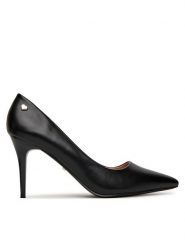 DeeZee Szpilki EZ-23-1A Czarny. Czarne szpilki DeeZee, bez wzorów, ze skóry, bez obcasa. Za 139.99 zł.