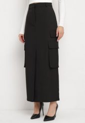 Czarna Spódnica w Stylu Utility z Kieszeniami i Rozcięciem na Przodzie Temari. Czarne spódniczki damskie Born2be, m, bez wzorów, eleganckie, z podwyższonym stanem, maxi, koszulowe. Za 139.99 zł.