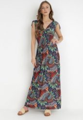 Granatowo-Pomarańczowa Sukienka Euphiche. Niebieskie sukienki damskie Born2be, l, z aplikacjami, boho, bez kołnierzyka, bez ramiączek, maxi, kopertowe. Za 79.99 zł.