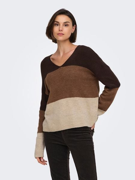 JDY Sweter "Elanora" w kolorze brązowo-beżowo-jasnobrązowym rozmiar: L. Brązowe swetry klasyczne damskie JDY, l, bez kołnierzyka. Za 109.95 zł.