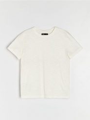 Melanżowa koszulka - kremowy. Białe t-shirty damskie Sinsay, l, bez wzorów, bez kołnierzyka. Za 19.99 zł.