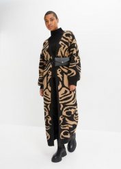 Długi płaszcz dzianinowy. Czarne płaszcze damskie bonprix, bez wzorów, z dzianiny. Za 189.99 zł.