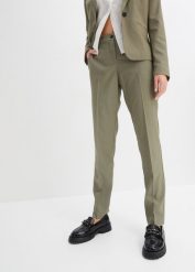 Spodnie biznesowe. Niebieskie spodnie materiałowe damskie bonprix, bez wzorów, biznesowe. Za 122.99 zł.