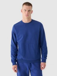 4F Bluza dresowa nierozpinana bez kaptura męska - granatowa L. Niebieskie bluzy bez kaptura męskie 4f, bez wzorów, z bawełny, sportowe, bez kołnierzyka, bez ramiączek. W wyprzedaży za 69.99 zł.