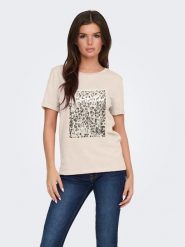 JDY Koszulka w kolorze beżowym rozmiar: S. Brązowe bluzki damskie JDY, s, bez wzorów, z bawełny, bez kołnierzyka. Za 41.39 zł.