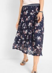 Spódnica siatkowa midi z elastycznym pasem. Niebieskie spódniczki damskie bonprix, bez wzorów, midi. Za 129.99 zł.