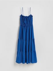Sukienka maxi z falbanami - niebieski. Niebieskie sukienki damskie Reserved, l, bez wzorów, z wiskozy, bez kołnierzyka, bez ramiączek, maxi. Za 199.99 zł.
