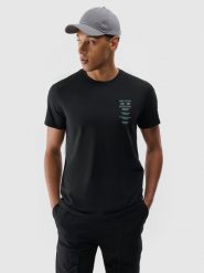 4F T-shirt regular z nadrukiem męski - czarny XL. Czarne t-shirty męskie 4f, m, bez wzorów, z bawełny, bez kołnierzyka. W wyprzedaży za 39.99 zł.