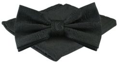 Mucha Męska z Poszetką w Zestawie - Alties - Faktura na Czarnej Tkaninie. Czarne krawaty i muchy męskie Alties, bez wzorów, eleganckie. Za 65.00 zł.