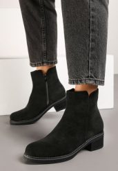 Czarne Ocieplane Casualowe Botki Reaniwen. Czarne botki damskie Renee, z jeansu, eleganckie, z okrągłym noskiem, bez obcasa, na obcasie, bez zapięcia. Za 119.99 zł.