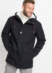 Parka zimowa na podszewce z polaru baranka. Czarne parki męskie bonprix, na zimę, m, bez wzorów, z polaru. Za 319.99 zł.