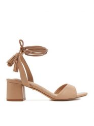 DeeZee Sandały F1356112-1 Beżowy. Brązowe sandały damskie DeeZee, bez wzorów, z materiału, bez obcasa, na słupku. Za 119.99 zł.