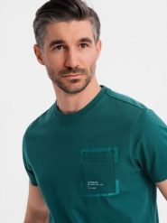 Bawełniany męski t-shirt z nadrukiem na kieszonce – ciemnozielony V5 OM-TSPT-0154 - XXL. Zielone t-shirty męskie Ombre Clothing, l, bez wzorów, z bawełny, bez kołnierzyka. Za 89.99 zł.
