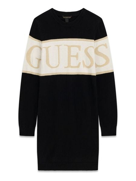 Guess Sukienka dzianinowa J6BK06 Z1295 Czarny Regular Fit. Czarne sukienki dziewczęce Guess, z aplikacjami, z bawełny, bez ramiączek. Za 264.99 zł.