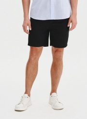 PAKO LORENTE - Czarne spodenki męskie z lnem. Czarne szorty męskie Pako Lorente, ze lnu, bez kołnierzyka. Za 139.99 zł.