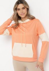 Pomarańczowa Bluza Oversize z Kapturem i Kontrastowymi Wstawkami Jevina. Brązowe bluzy z kapturem damskie Born2be, l, z jeansu. Za 44.99 zł.