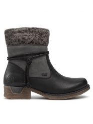 Rieker Botki 79688-00 Czarny. Czarne botki damskie Rieker, ze skóry, bez obcasa, na płaskiej podeszwie, bez zapięcia. Za 339.99 zł.
