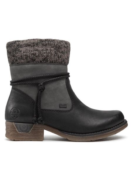 Rieker Botki 79688-00 Czarny. Czarne botki damskie Rieker, ze skóry, bez obcasa, na płaskiej podeszwie, bez zapięcia. Za 339.99 zł.
