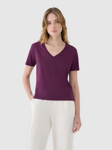 4F T-shirt oversize z modalem damski - fioletowy XS. Fioletowe t-shirty damskie 4f, xs, bez wzorów, z bawełny, bez kołnierzyka. W wyprzedaży za 39.99 zł.