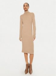 Calvin Klein Sukienka dzianinowa K20K207485 Beżowy Regular Fit. Brązowe sukienki damskie CALVIN KLEIN, l, bez wzorów, z dzianiny, bez kołnierzyka, bez ramiączek. Za 359.99 zł.
