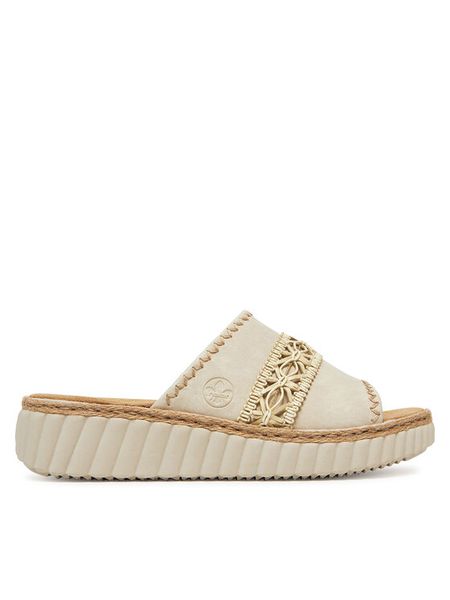 Rieker Klapki CEO-69278-60 Beżowy. Brązowe klapki damskie Rieker, bez wzorów, z materiału, bez obcasa. Za 299.99 zł.