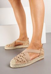 Ciemnobeżowe Espadryle na Plecionej Podeszwie z Ażurowymi Zdobieniami Deothra. Brązowe espadryle damskie Renee, z aplikacjami, z jeansu, bez obcasa, na płaskiej podeszwie. Za 84.99 zł.