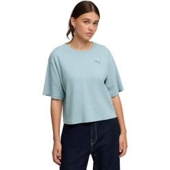 Damskie T shirt Puma Ess Elevated Relaxed Tee. Niebieskie t-shirty damskie Puma, m, bez wzorów, z bawełny, bez kołnierzyka. Za 190.00 zł.