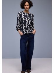 Street One Bluzka w kolorze jasnoszaro-granatowym rozmiar: 36. Niebieskie bluzki damskie Street One, bez wzorów, street, bez kołnierzyka, bez ramiączek. Za 105.88 zł.