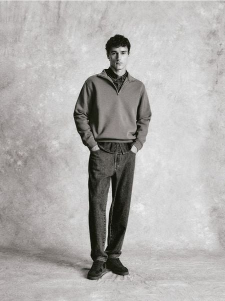 Bluza ze stójką - bursztynowy. Pomarańczowe bluzy bez kaptura męskie Reserved, l, z bawełny. Za 119.99 zł.