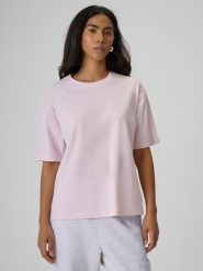 4F T-shirt loose z nadrukiem damski - różowy XS. Czerwone t-shirty damskie 4f, xs, bez wzorów, z bawełny, bez kołnierzyka. Za 59.99 zł.