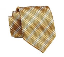 Krawat Żółty w Kratkę, Elegancki, 7cm, Klasyczny, Męski -ALTIES. Żółte krawaty i muchy męskie Alties, bez wzorów, z tkaniny, eleganckie. Za 49.00 zł.