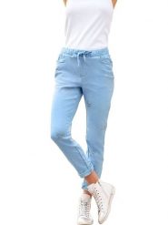 Heine Spodnie w kolorze błękitnym rozmiar: 42. Niebieskie spodnie materiałowe damskie Heine, z aplikacjami, z materiału. Za 73.93 zł.