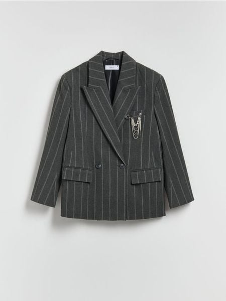 Marynarka z wiskozą - ciemnoszary. Szare marynarki i żakiety damskie Reserved, l, bez wzorów, z tkaniny. Za 279.99 zł.