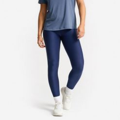 Legginsy fitness damskie. Niebieskie legginsy sportowe damskie DOMYOS, l, bez wzorów, z elastanu, z podwyższonym stanem, na fitness i siłownię. Za 69.99 zł.
