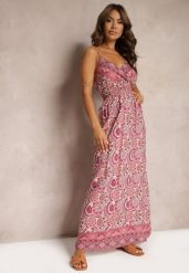 Różowa Sukienka w Stylu Boho na Ramiączkach z Gumką w Talii Felorea. Czerwone sukienki damskie Renee, na lato, m, bez wzorów, z materiału, boho, bez kołnierzyka, bez ramiączek, maxi. W wyprzedaży za 52.49 zł.