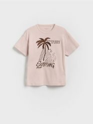 T-shirt z haftem i cekinami - pastelowy róż. Czerwone koszulki dziewczęce Reserved, bez wzorów, z bawełny, bez ramiączek. W wyprzedaży za 19.99 zł.