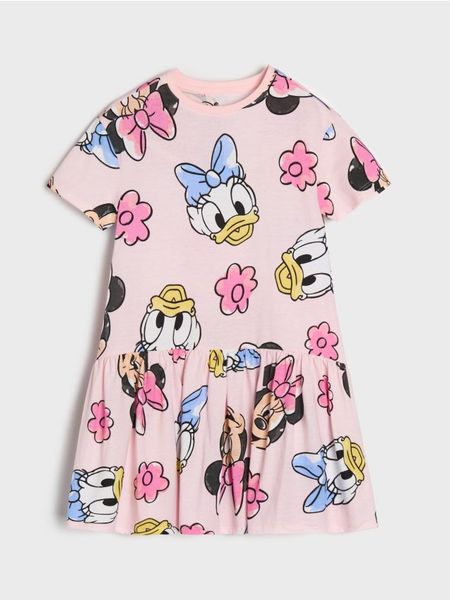 Bawełniana sukienka z obniżoną talią i krótkim rękawem Minnie Mouse - różowy. Czerwone sukienki dziewczęce Sinsay, bez wzorów, z bawełny, bez ramiączek, krótkie. Za 17.99 zł.